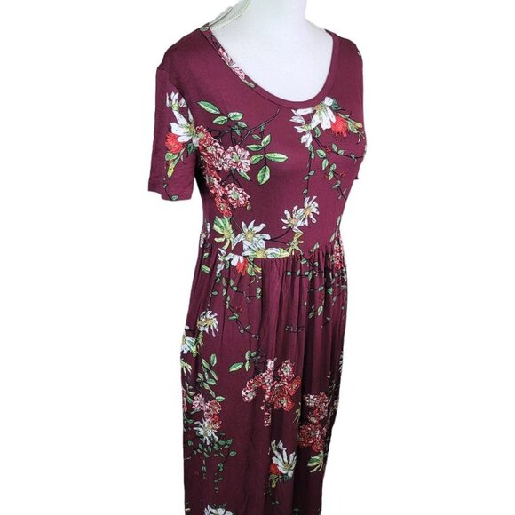 Dearcase Long Floral Dress Pockets Red Maroon Flowers Womens Large Floor Length - Picture 3 of 11